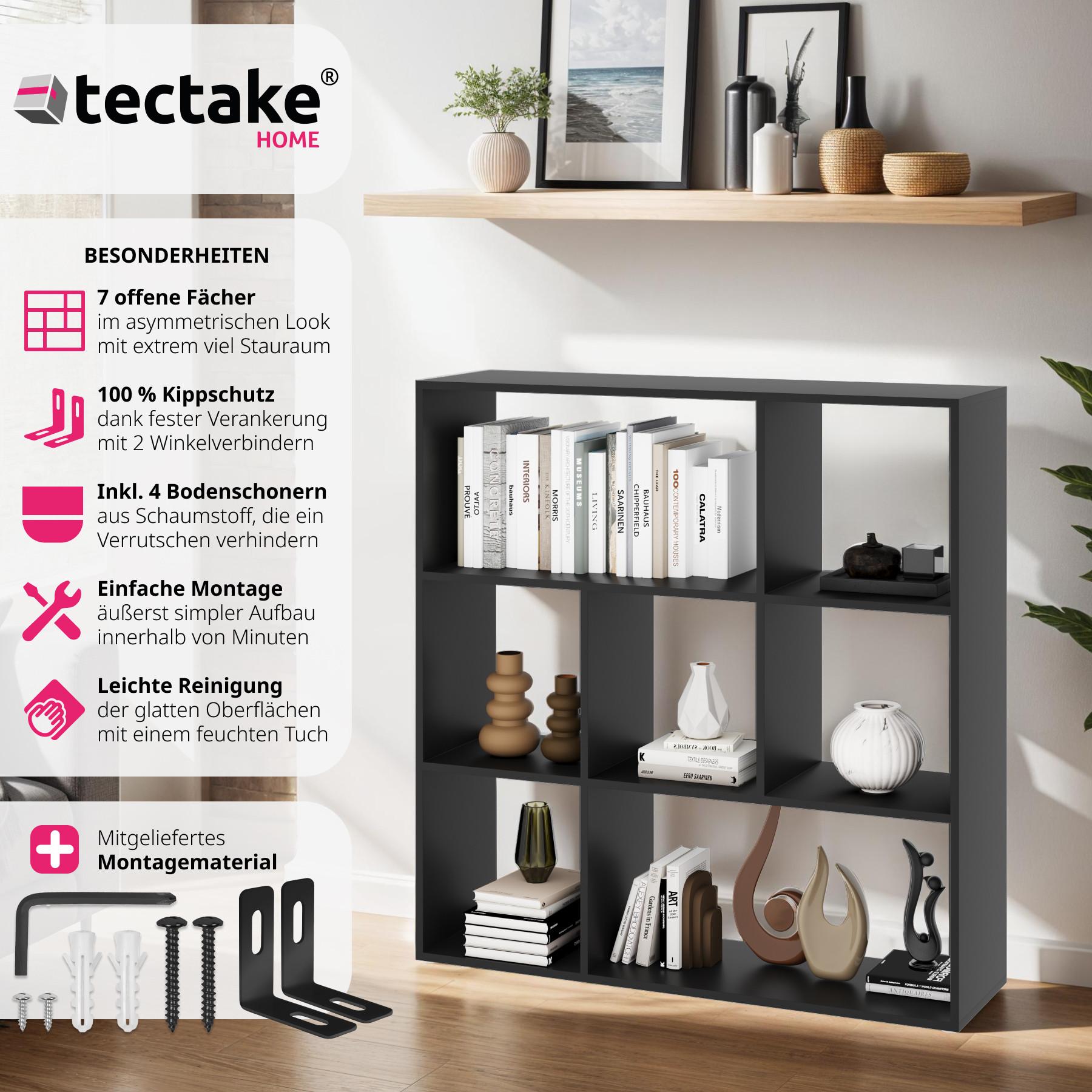 Tectake Bücherregal Tartu mit 7 offenen Fächern, 104x29x107cm  