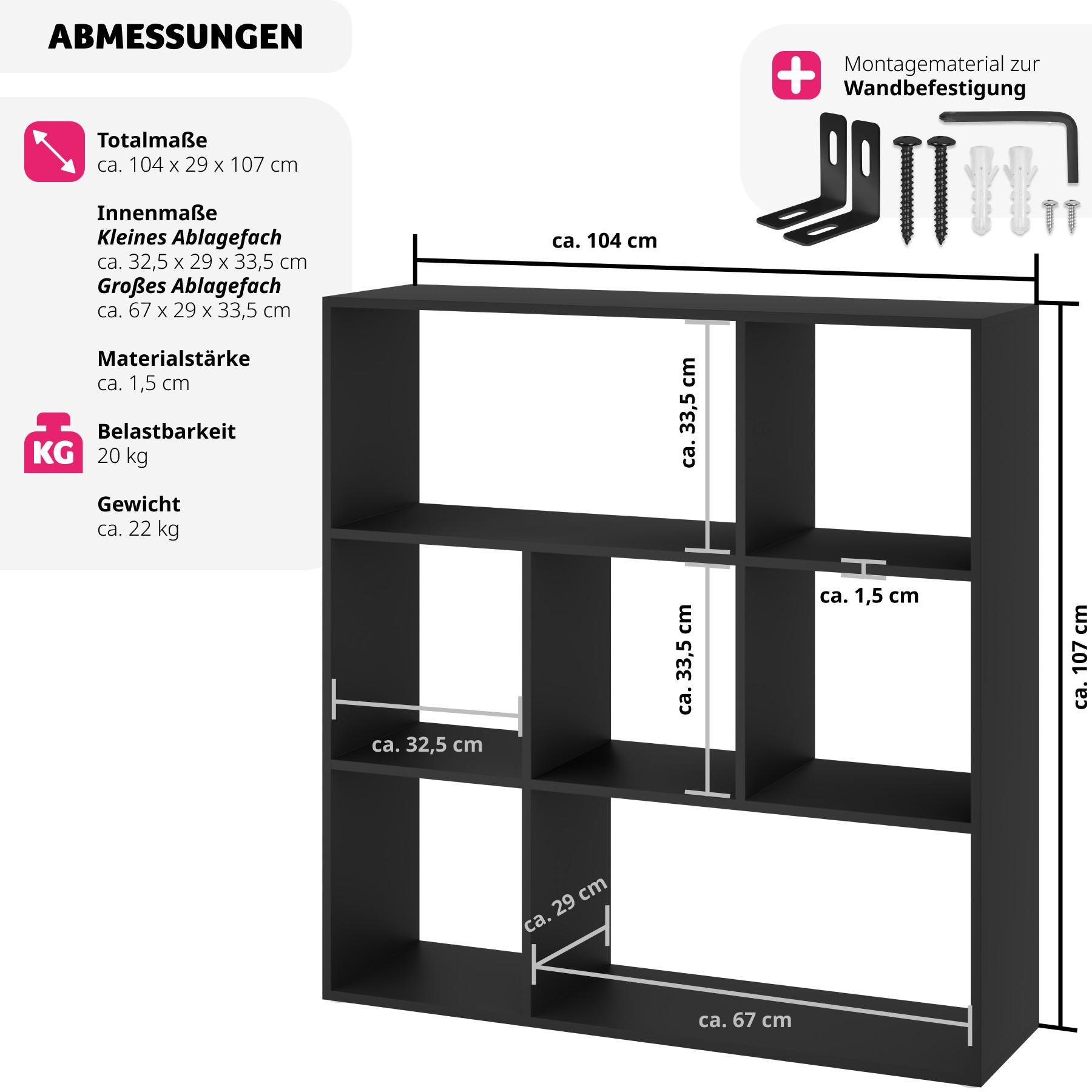 Tectake Bücherregal Tartu mit 7 offenen Fächern, 104x29x107cm  