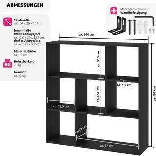 Tectake Libreria Tartu con 7 scomparti aperti, 104x29x107 cm  