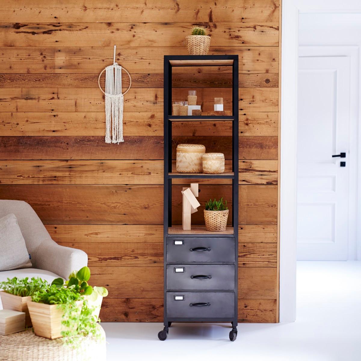 Tikamoon Colonne en manguier et métal Industriel  