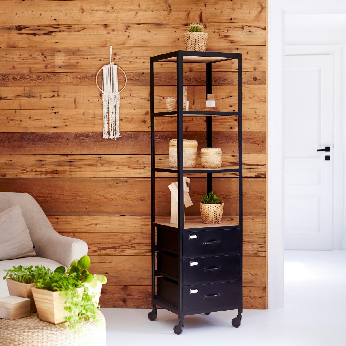 Tikamoon Colonne en manguier et métal Industriel  