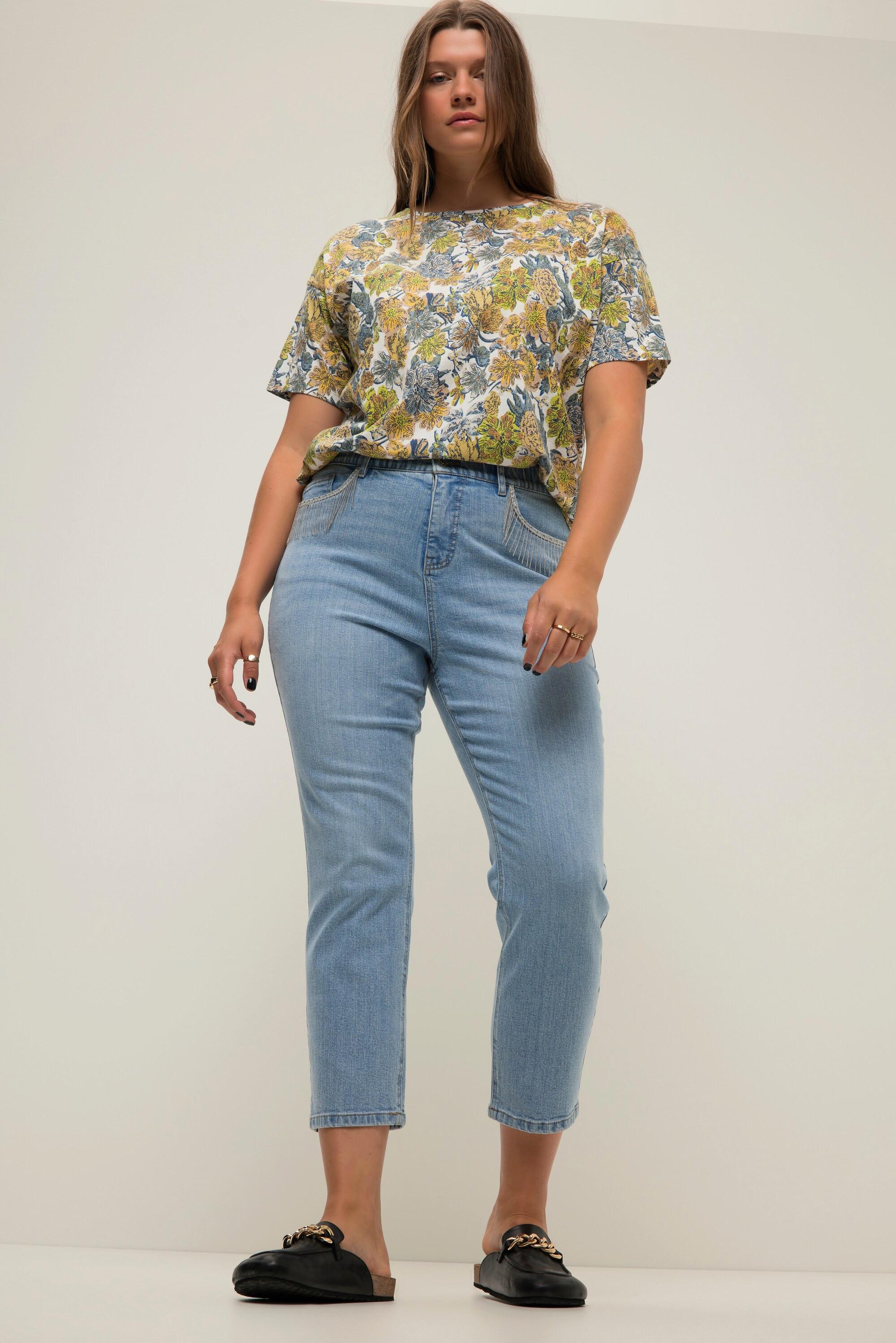 Studio Untold  Jean mom, coupe large, 5 poches avec des chaînettes, braguette zippée 