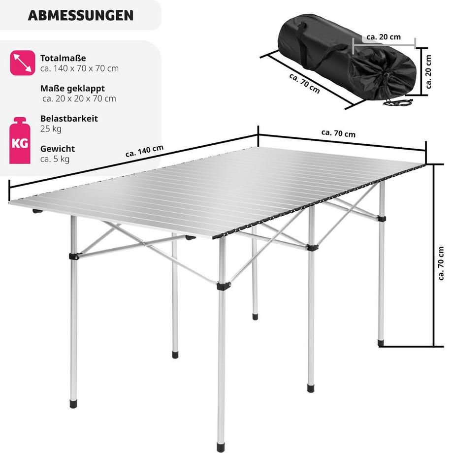 Tectake  Tavolo da campeggio in alluminio  pieghevole 