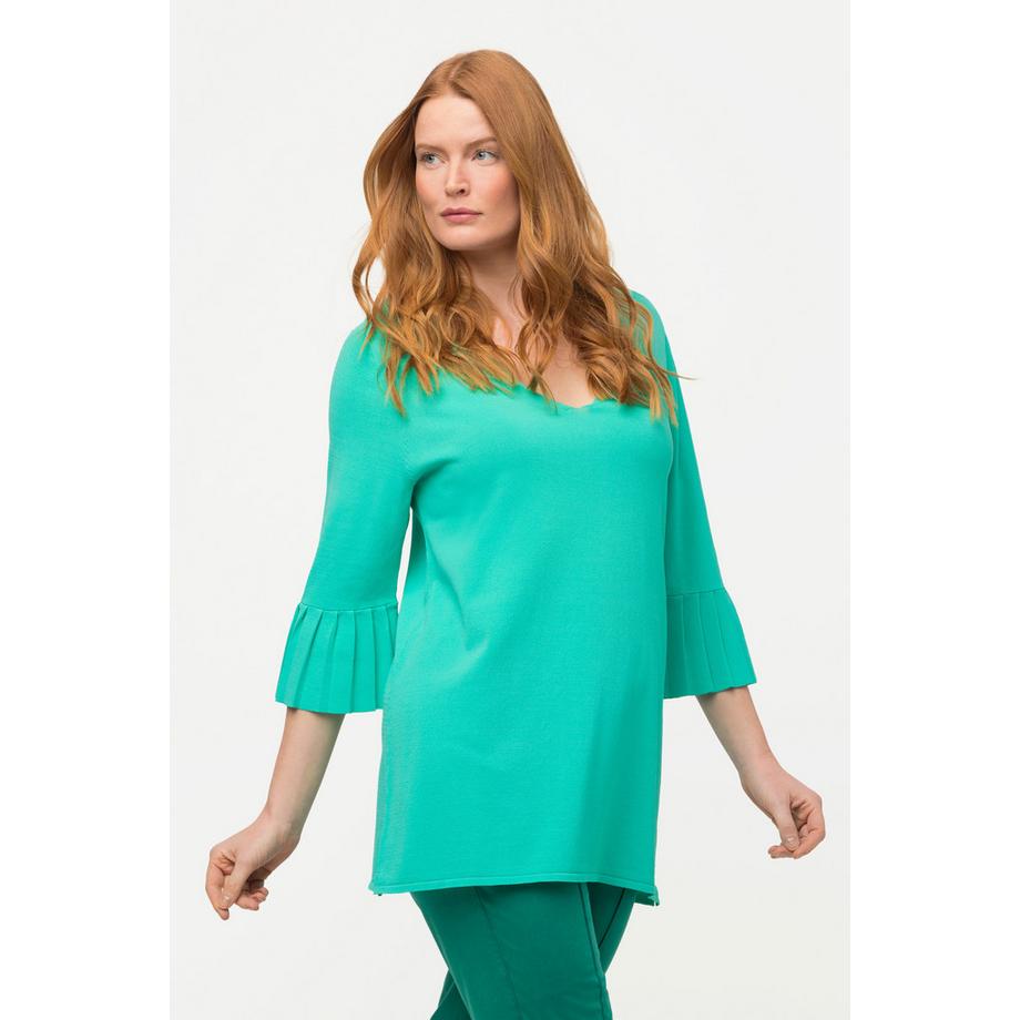 Ulla Popken Pull Col V Manches 3/4 Plissées  