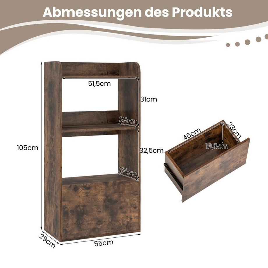 Northix Bücherregal mit Schublade Standregal mit 2 Fächern Büroregal aus Holz  