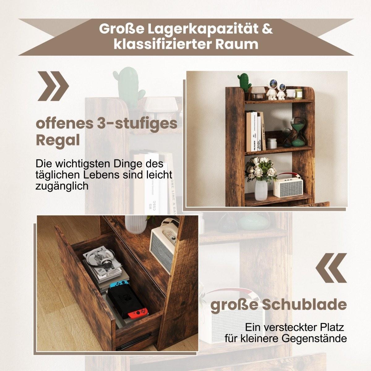 Northix Bibliothèque avec tiroir, étagère sur pied avec 2 compartiments, étagère de bureau en bois  