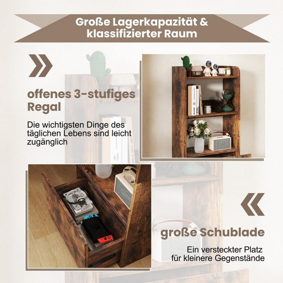 Northix Bücherregal mit Schublade Standregal mit 2 Fächern Büroregal aus Holz  