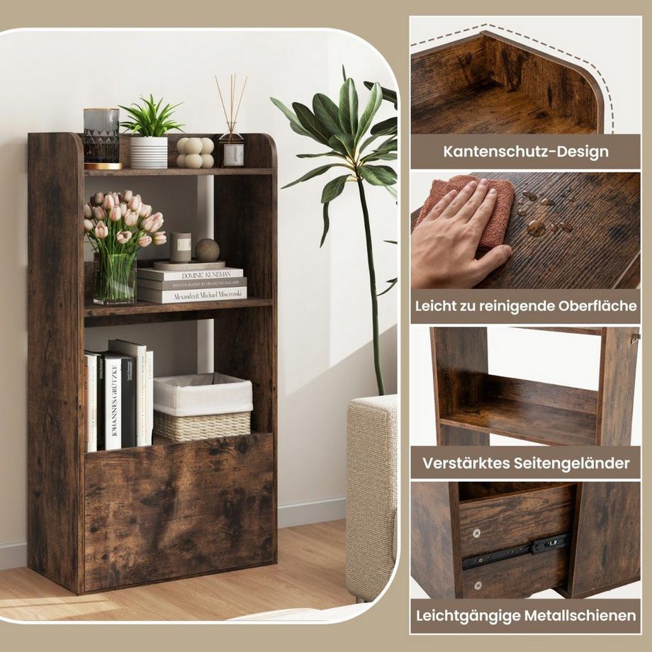 Bücherregal mit Schublade Standregal mit 2 Fächern Büroregal aus Holz