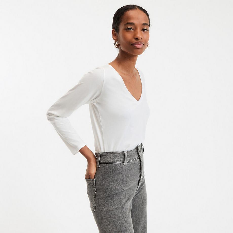 La Redoute Collections Cotone Biologico Maniche Lunghe Scollo a V Maglietta  