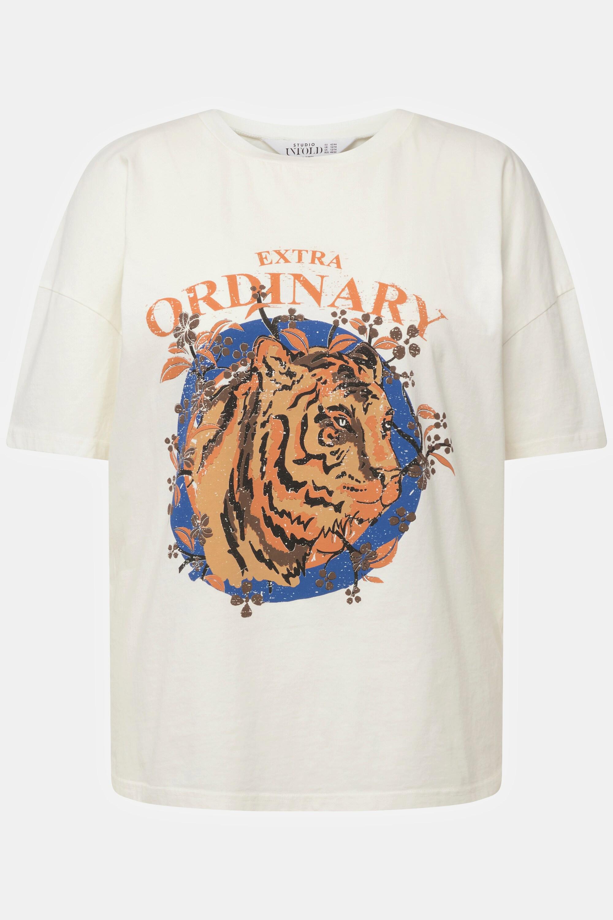 Studio Untold  T-shirt oversize à col rond et manches courtes, imprimé tigre 