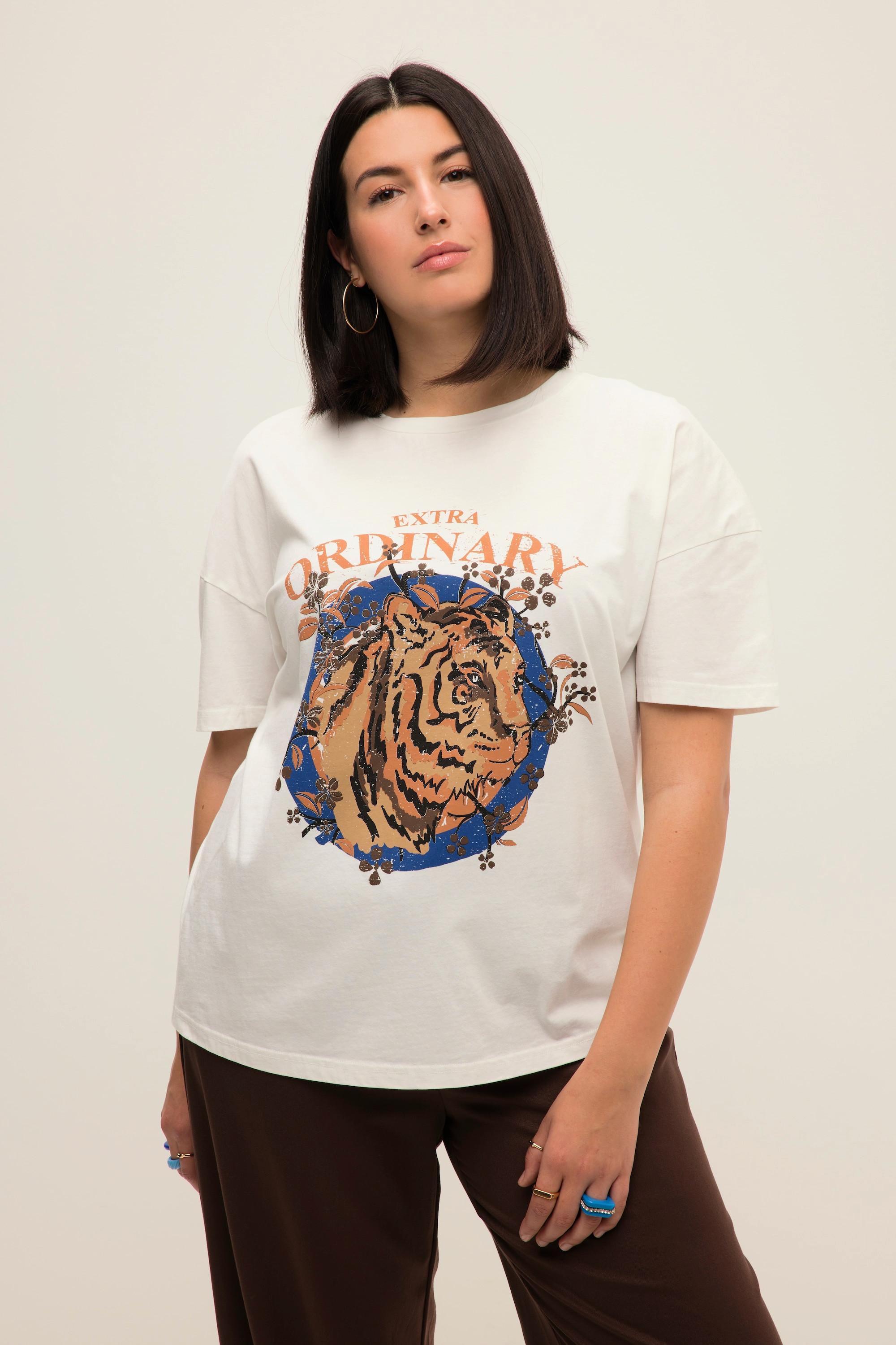 Studio Untold  T-shirt oversize à col rond et manches courtes, imprimé tigre 