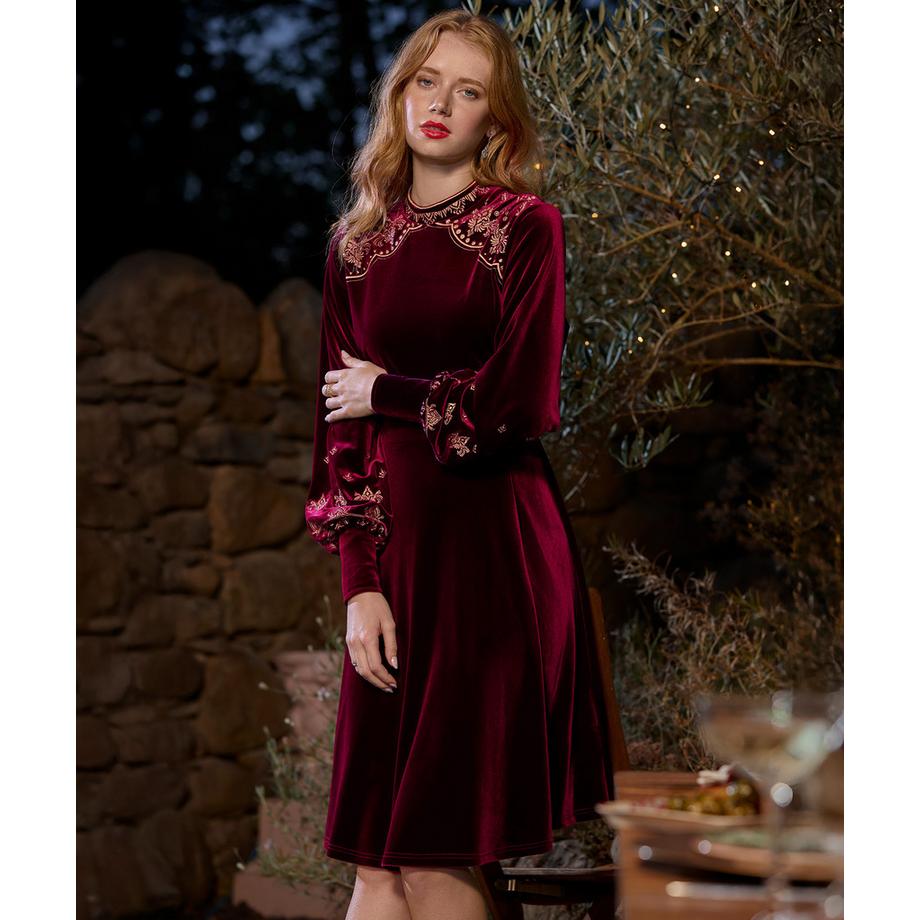 Joe Browns Robe en velours extensible brodée  