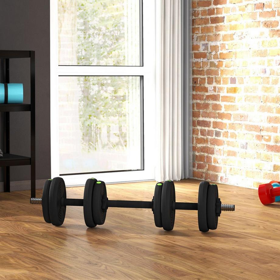 Northio  Ensemble d'haltères 2 en 1, ensemble d'haltères réglables de 15 kg avec 8 plaques de poids, adaptés au sol pour la musculation, le fitness, l'haltérophilie, noir 