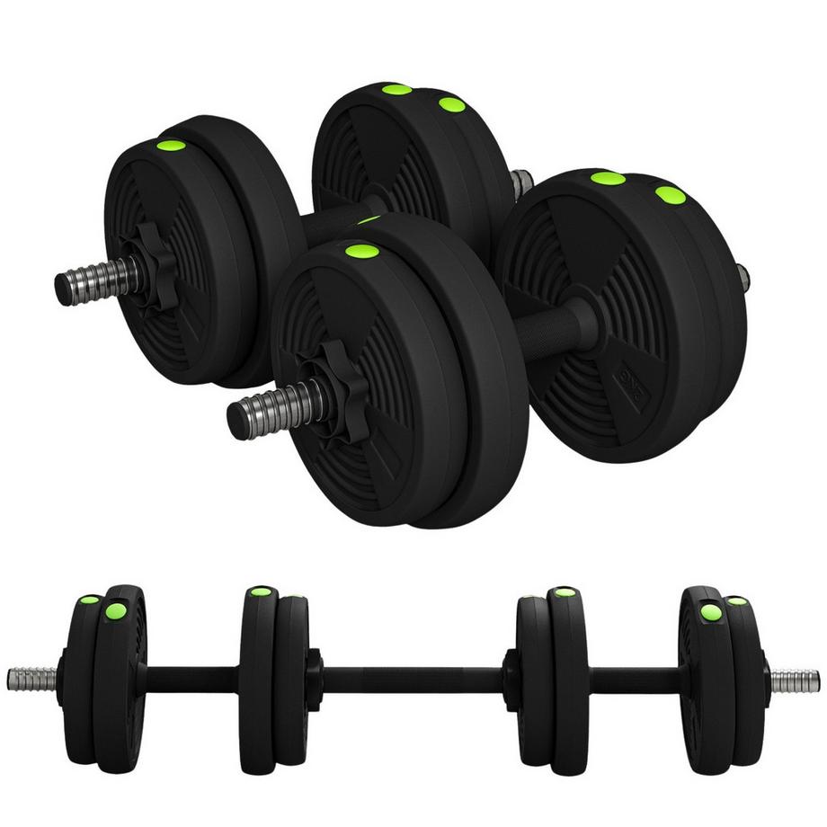 Ensemble d'haltères 2 en 1, ensemble d'haltères réglables de 15 kg avec 8 plaques de poids, adaptés au sol pour la musculation, le fitness, l'haltérophilie, noir