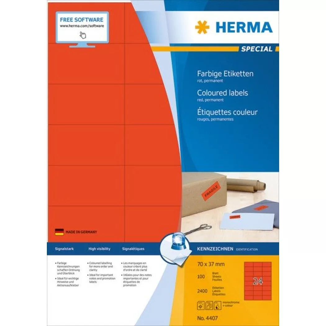 HERMA – Etiketten SPECIAL 70x37mm 4407 rot,perm. 2400 St./100 Bl., One Size