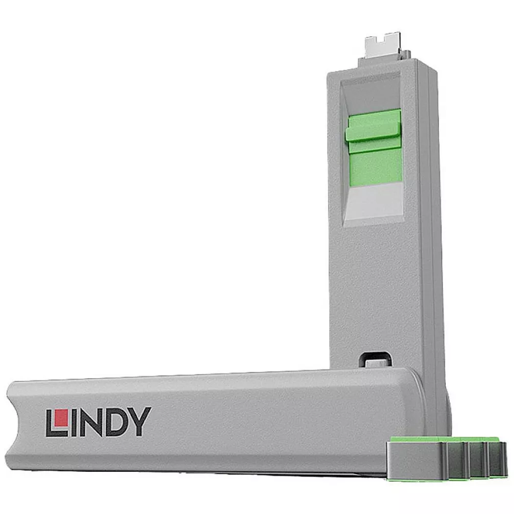 Lindy USB Type C Port Blocker Key - Pack of 4 Blockers. Green
