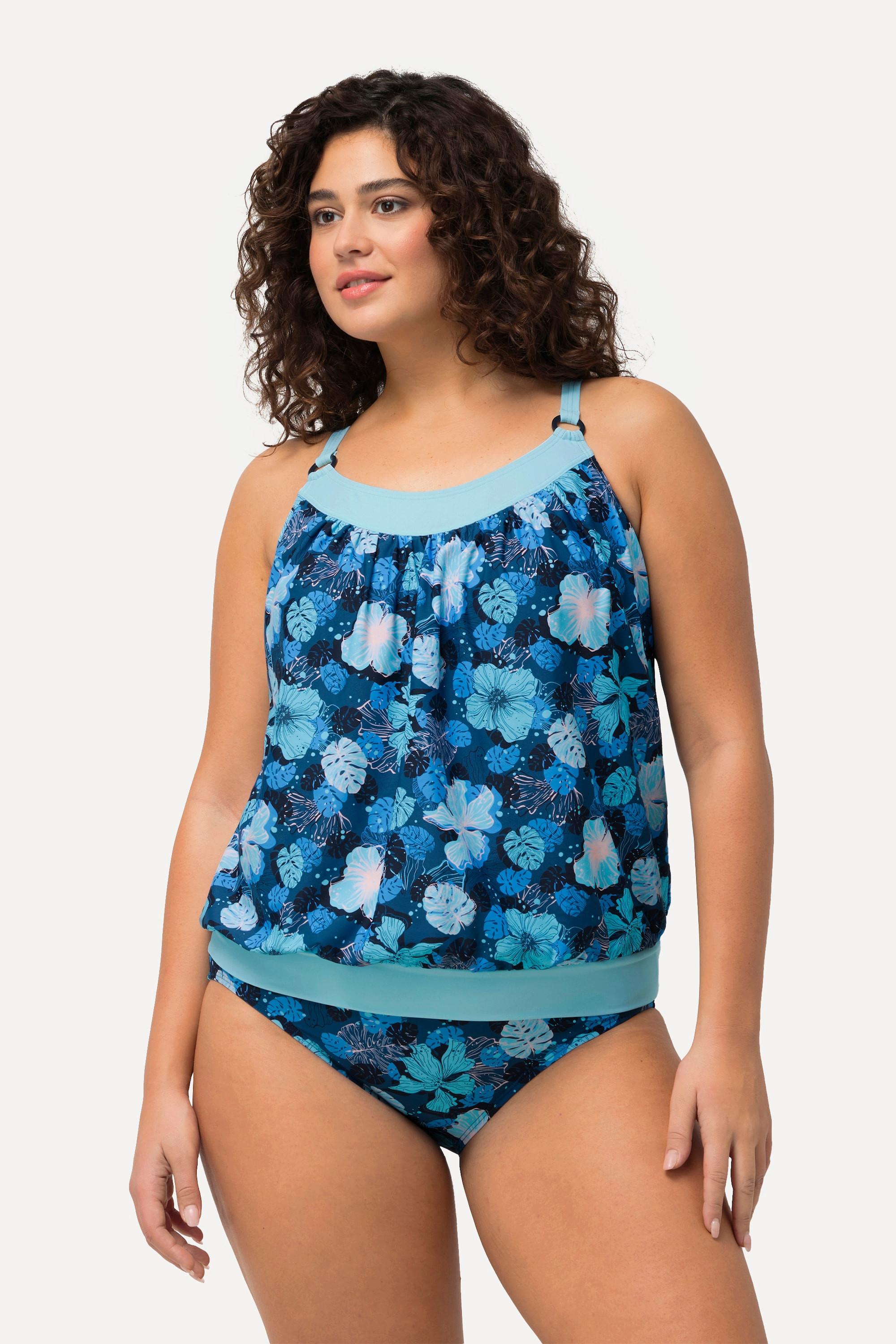 Ulla Popken  Tankini con fiori, materiale riciclato, spalline regolabili e coppe morbide 