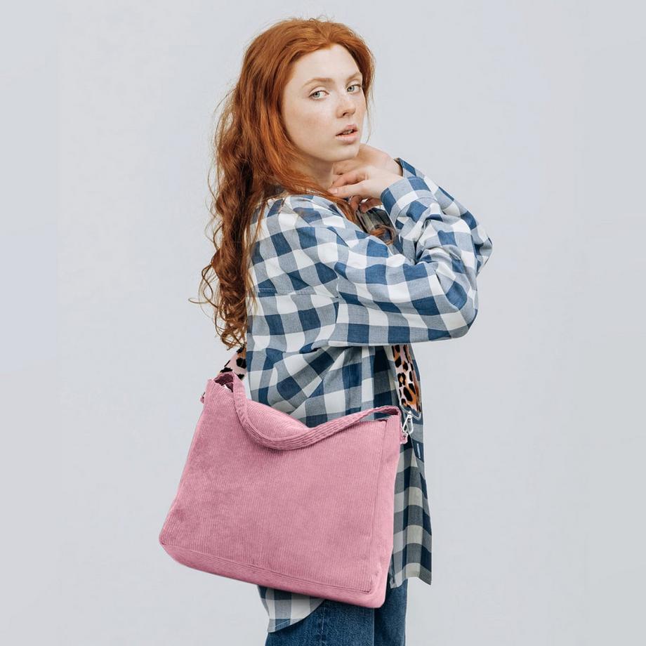 Only-bags.store Sac à bandoulière en velours côtelé avec fermeture éclair Grand sac cabas  