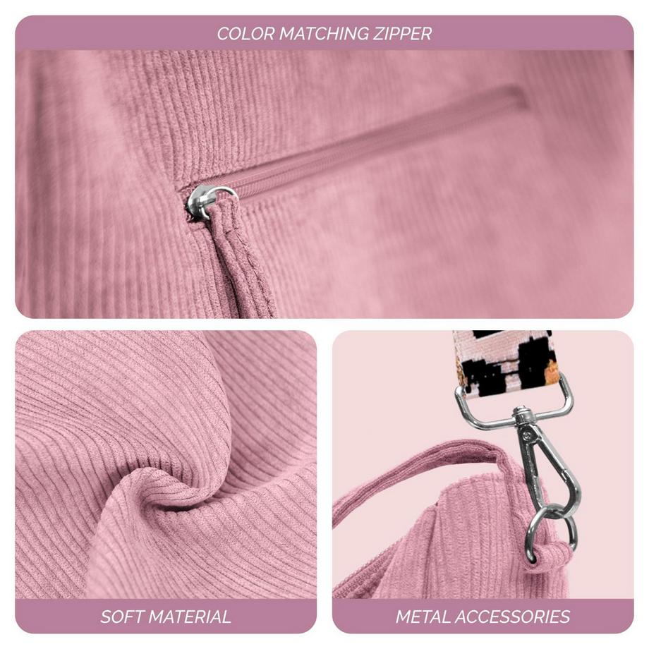 Only-bags.store Sac à bandoulière en velours côtelé avec fermeture éclair Grand sac cabas  