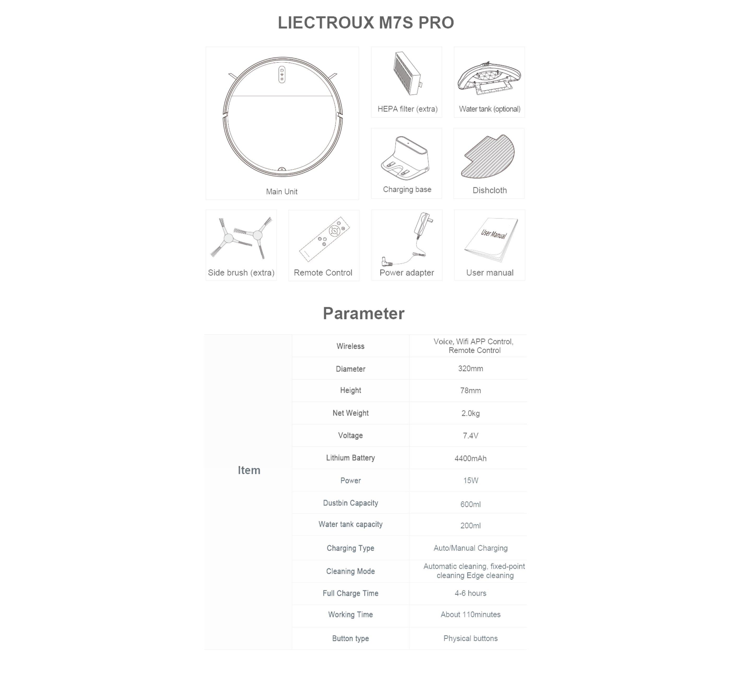 Blue Chilli M7S Pro Nass- und Trockensaugroboter mit Wischfunktion, 15 W, Sprachunterstützung  