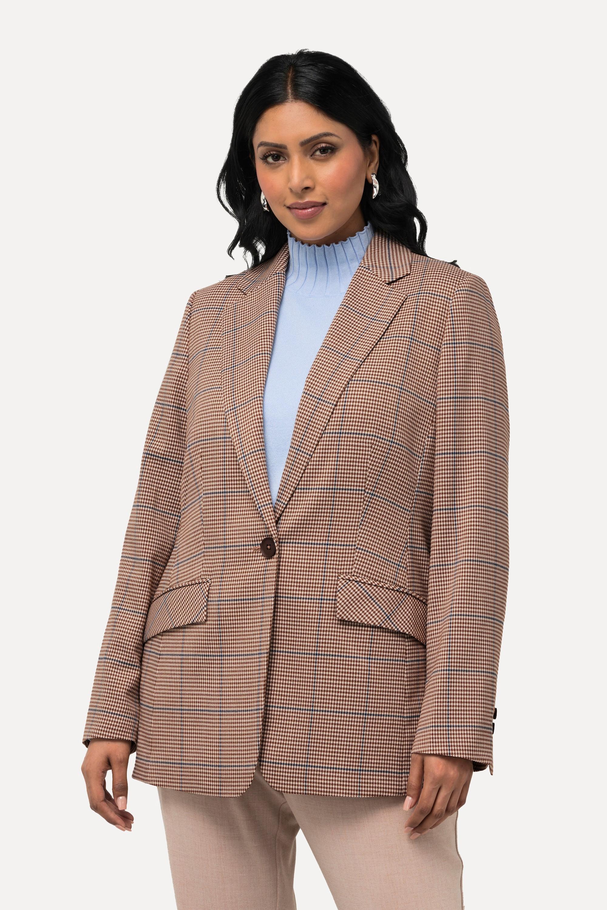 Ulla Popken  Blazer avec col à revers, poches à rabat et motif à carreaux 