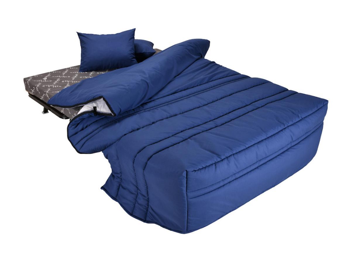 Vente-unique Divano letto BZ con chiusura assistita 140 x 190 cm 100% Cotone Blu - CANYON II  