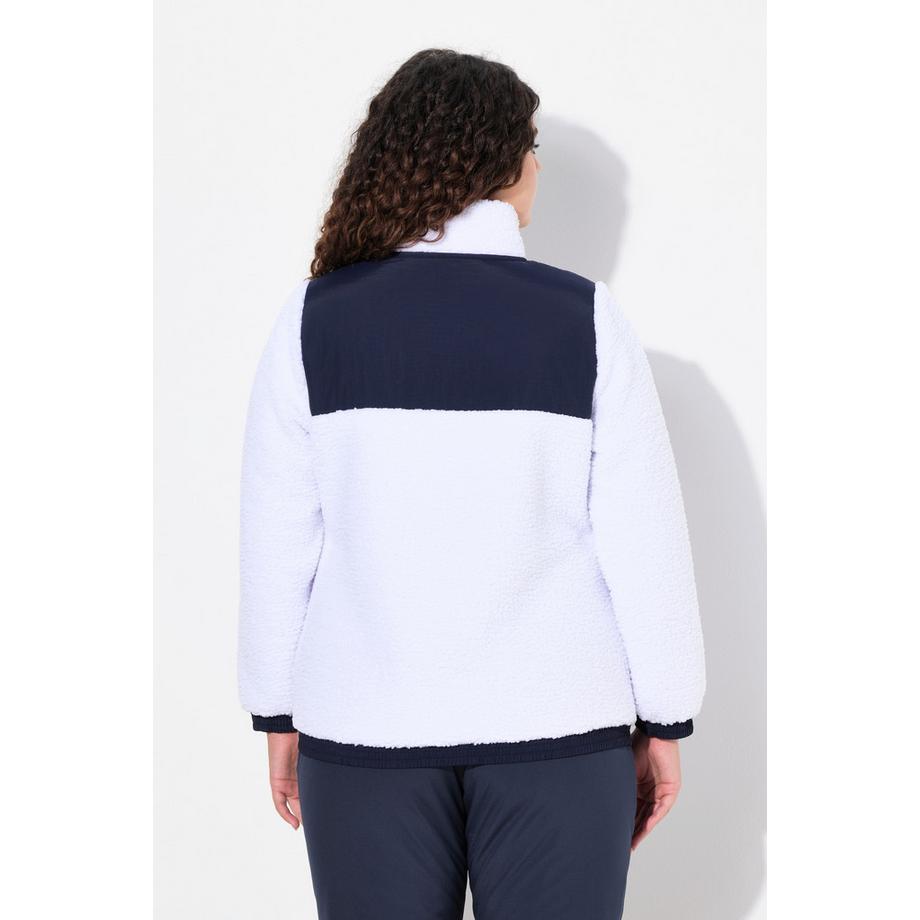 Ulla Popken Veste Polaire Bouclée Patchs Col Montant Fermeture Éclair Double Curseur  