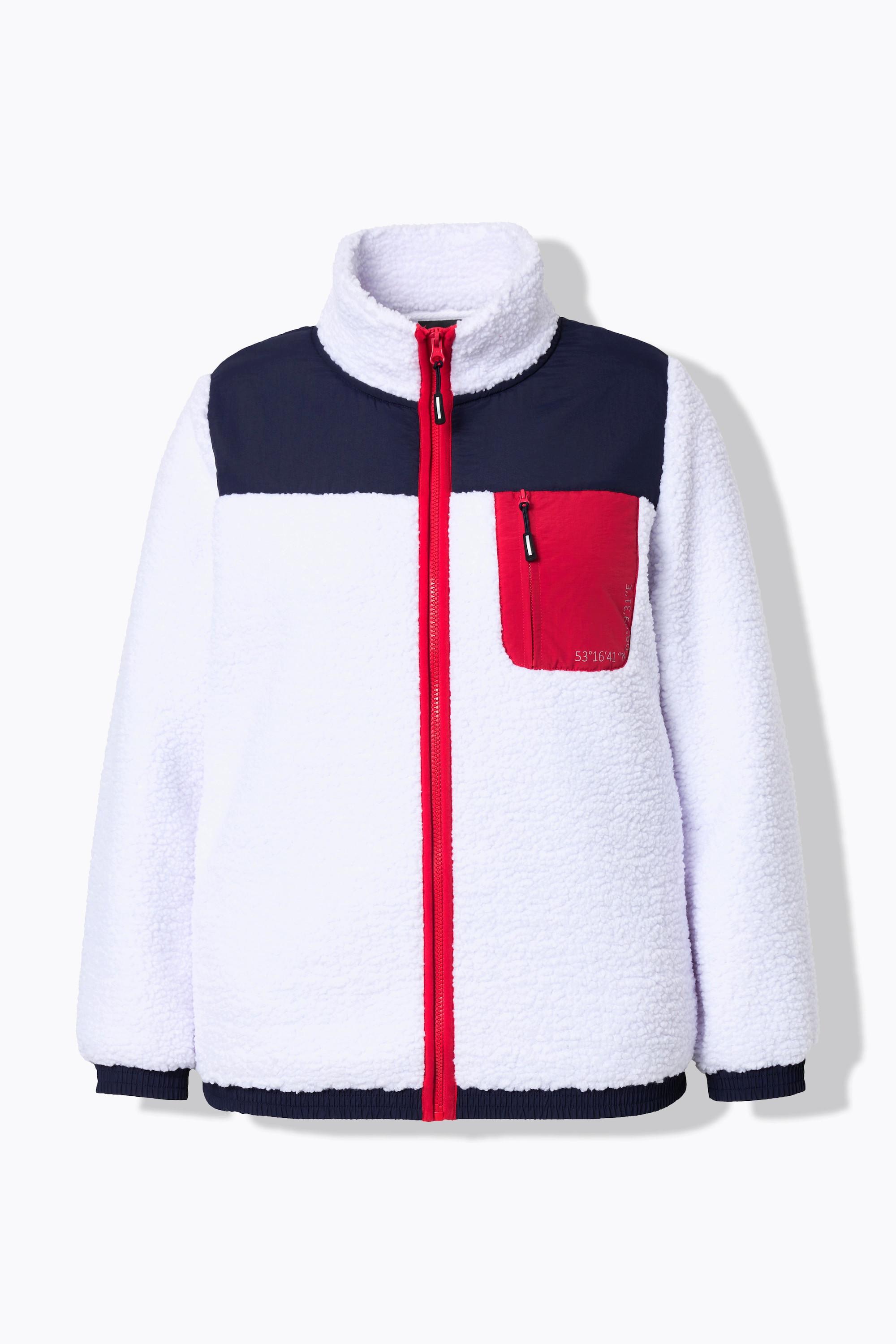 Ulla Popken Giacca Pile Teddy Applicazioni Collo Alto Cerniera Doppio Cursore  