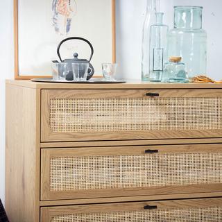 Calicosy Cassettiera a 3 cassetti effetto legno con impagliatura in rattan L80 cm - JAYA  