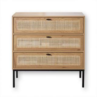 Calicosy Cassettiera a 3 cassetti effetto legno con impagliatura in rattan L80 cm - JAYA  