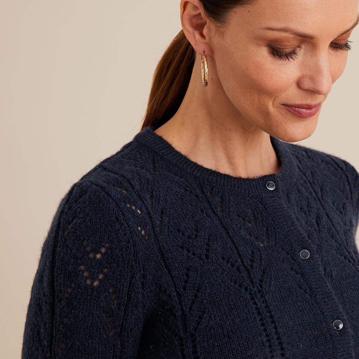 La Redoute Collections  Feinstrickcardigan mit rundem Ausschnitt & Pointelle-Muster 