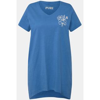 Ulla Popken  T-shirt en coton bio, avec décolleté en V et manches courtes. Silhouette en A. 