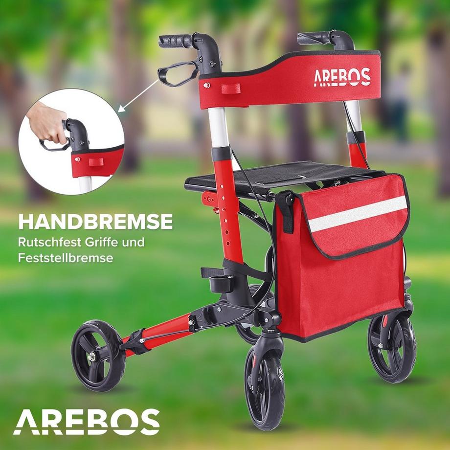 Arebos  Alu Rollator | Klappbar | Leichtgewichtsrollator | 6 Höheneinstellung 
