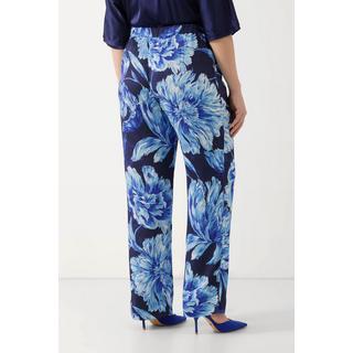 Ulla Popken  Pantalon en satin à imprimé floral, jambe droite et taille élastique 