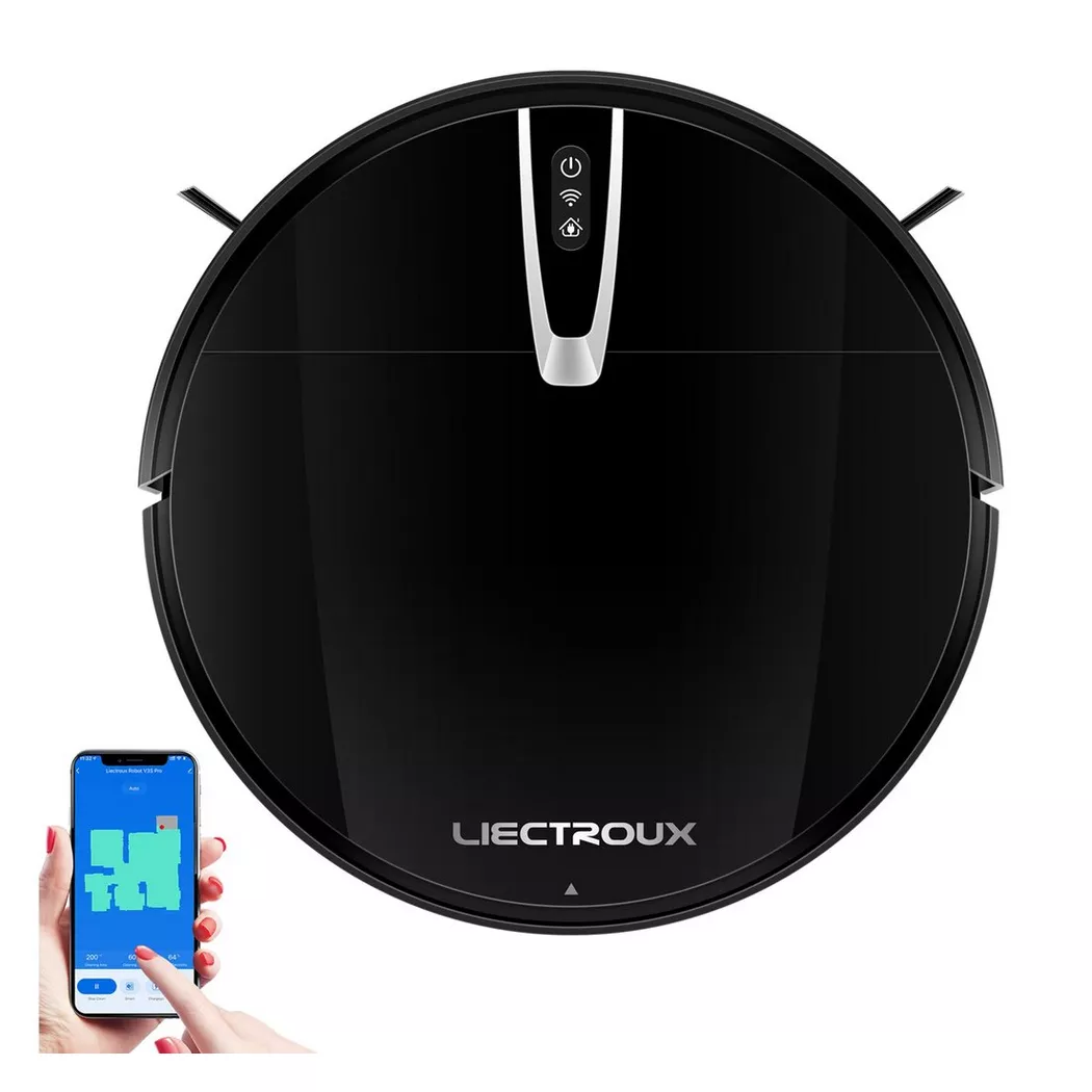 Blue Chilli – V3S Pro Nass-Trocken-Roboterstaubsauger mit Sprachassistent, 120 Min. automatisches Aufladen Absturzsicherung, Schwarz, One Size