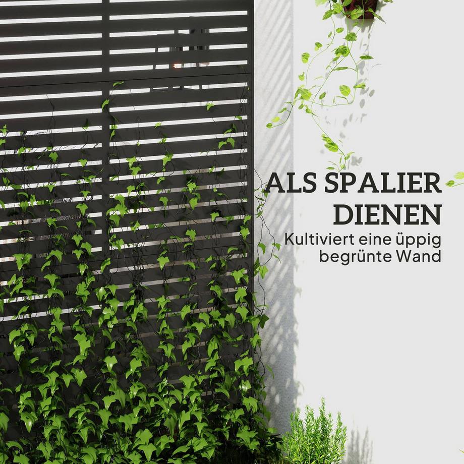 Northio Raumteiler 3-teilig 122 x 198 cm Freistehend Paravent in Lamellen, Trennwand 3-TLG Sichtschutz aus Stahl, Outdoor Raumtrenner Sichtschutzwand Stellwand für Garten, Balkon, Terrasse, Schwarz Aosom  