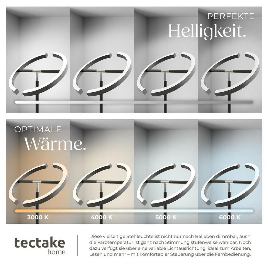 Tectake  Deckenfluter Auralis LED, 20 W, inklusive Leselicht 7 W dimmbar, variable Farbtemperatur 