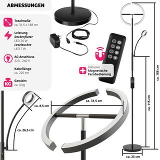 Tectake  Lampadaire Auralis LED 20W avec lampe de lecture dimmable 