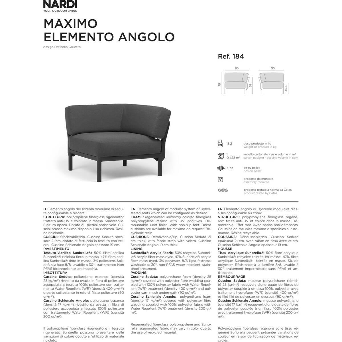 NARDI outdoor Elément d&#039;angle salon de jardin Maximo blanc-gris beige  