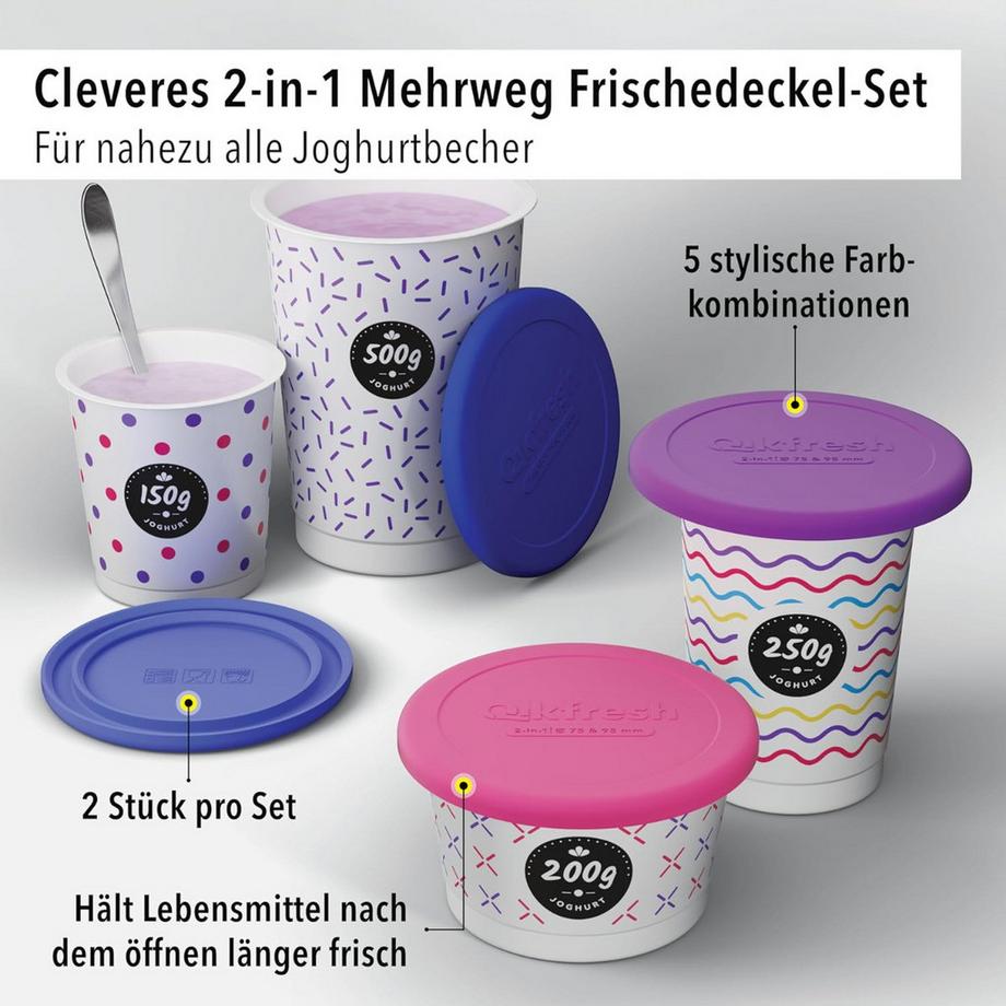 Qikfresh  Mehrweg Frischedeckel für Joghurtbecher 