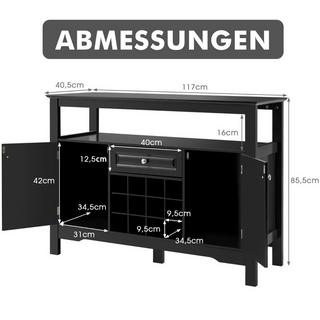 B2X Buffet moderno per sala da pranzo con portabottiglie, armadietti e cassetti 117 x 40,5 x 82,5 cm nero  