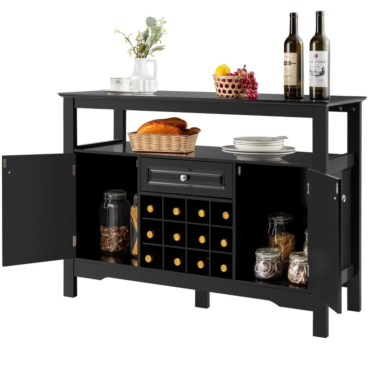 B2X Buffet moderno per sala da pranzo con portabottiglie, armadietti e cassetti 117 x 40,5 x 82,5 cm nero  