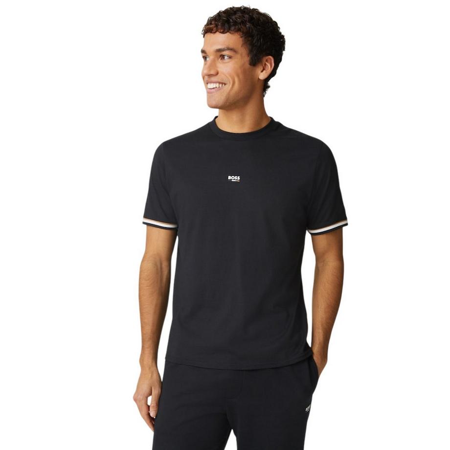 BOSS Maglietta in misto cotone con logo e righe  