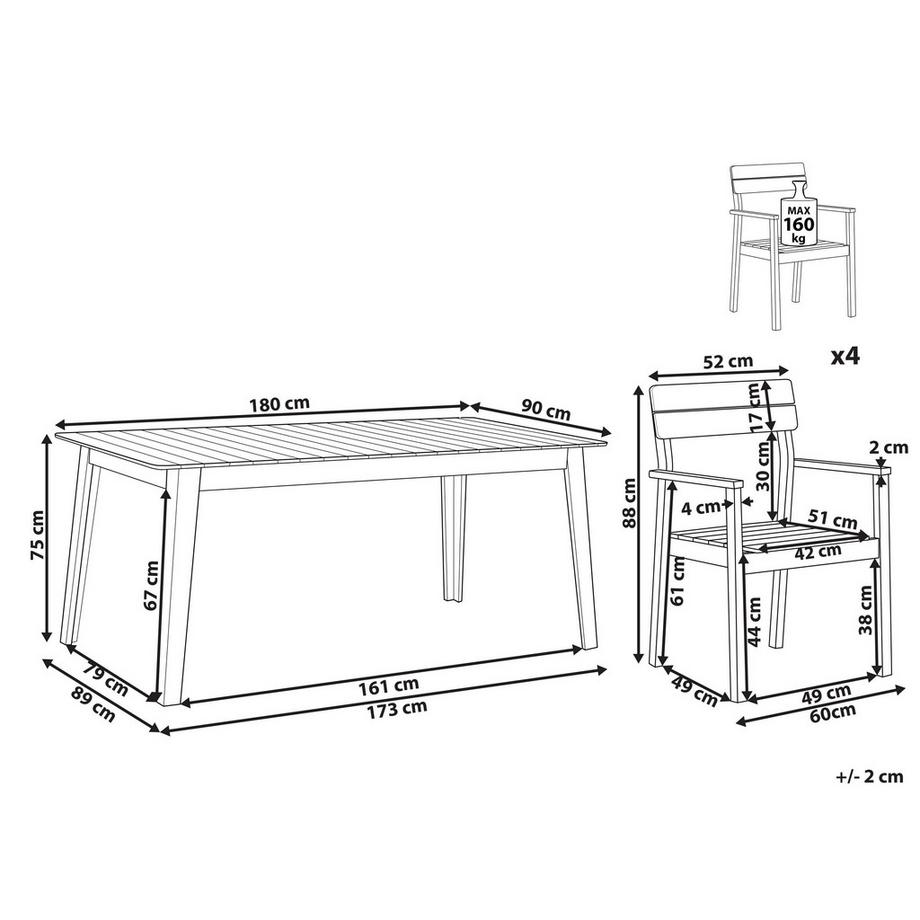 Beliani Set da pranzo per 4 persone en Legno d'acacia Classico FORNELLI  