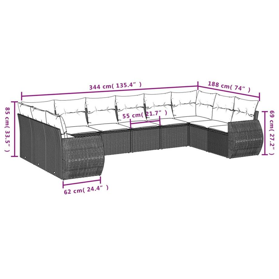 VidaXL Ensemble de canapés de jardin rotin synthétique  