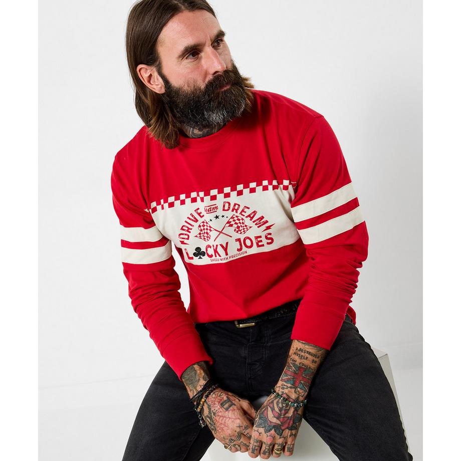 Langarmshirt im Rennsport-Stil mit Rundhalsausschnitt