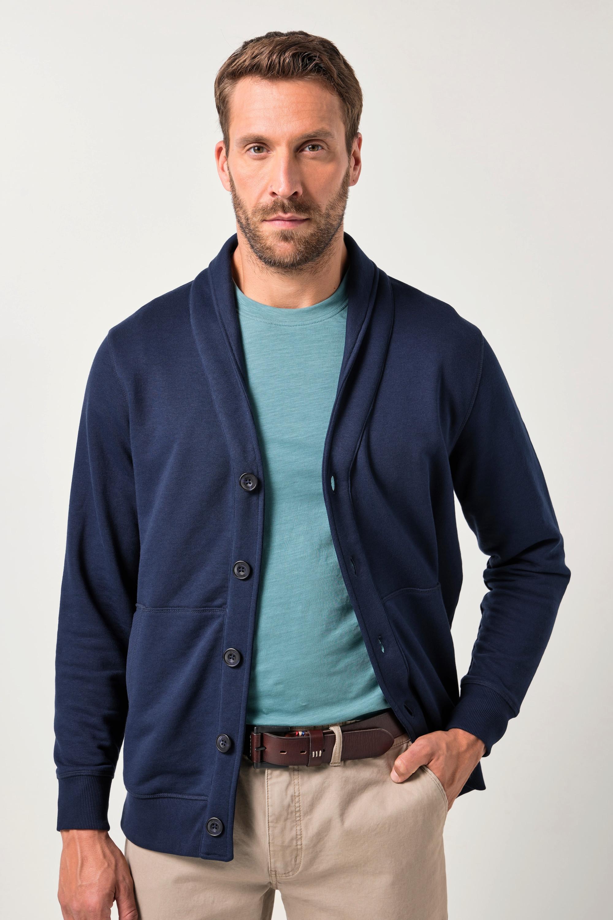 JP1880 Sweatjacke Schalkragen Knopfleiste Kängurutasche  