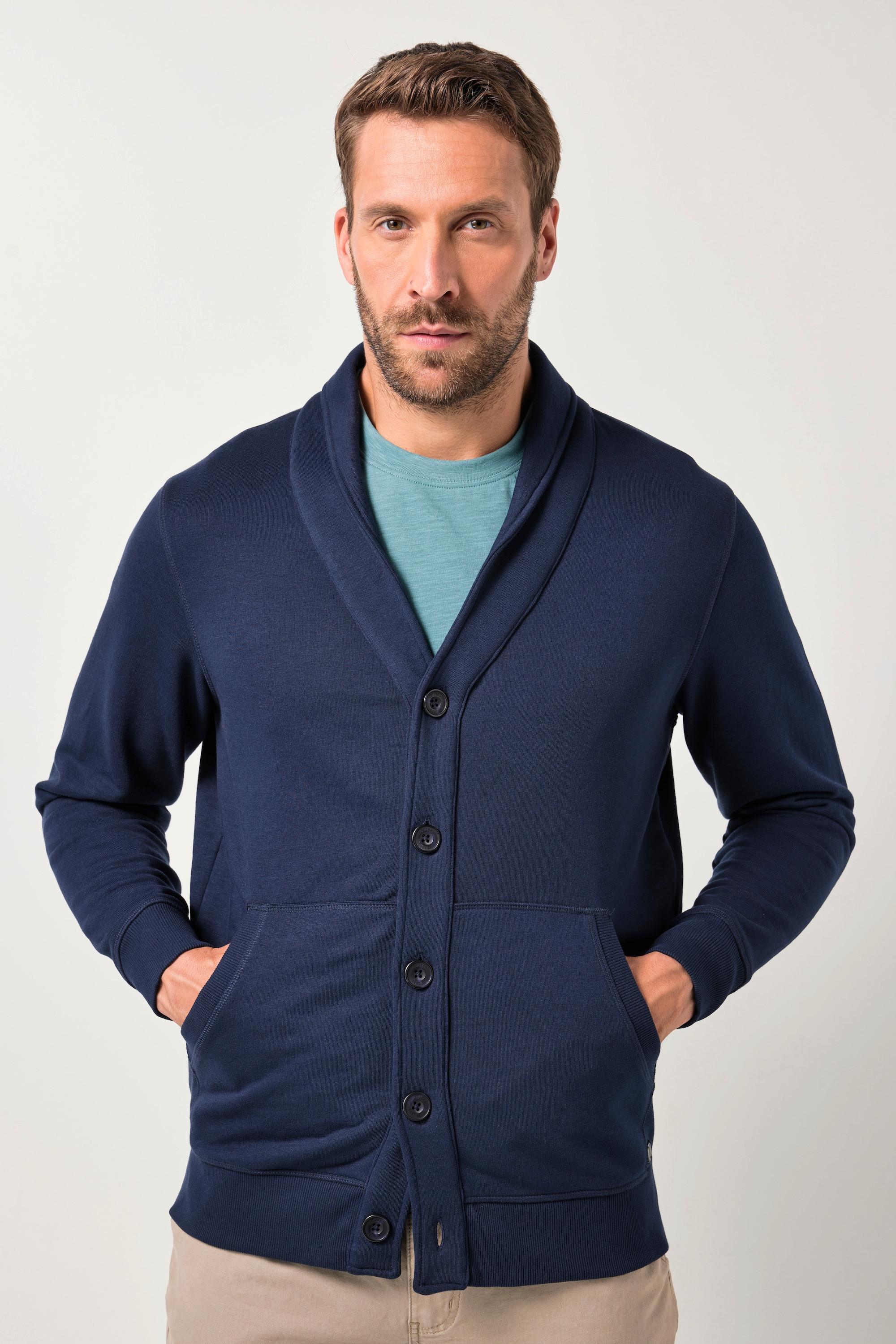 JP1880 Sweatjacke Schalkragen Knopfleiste Kängurutasche  