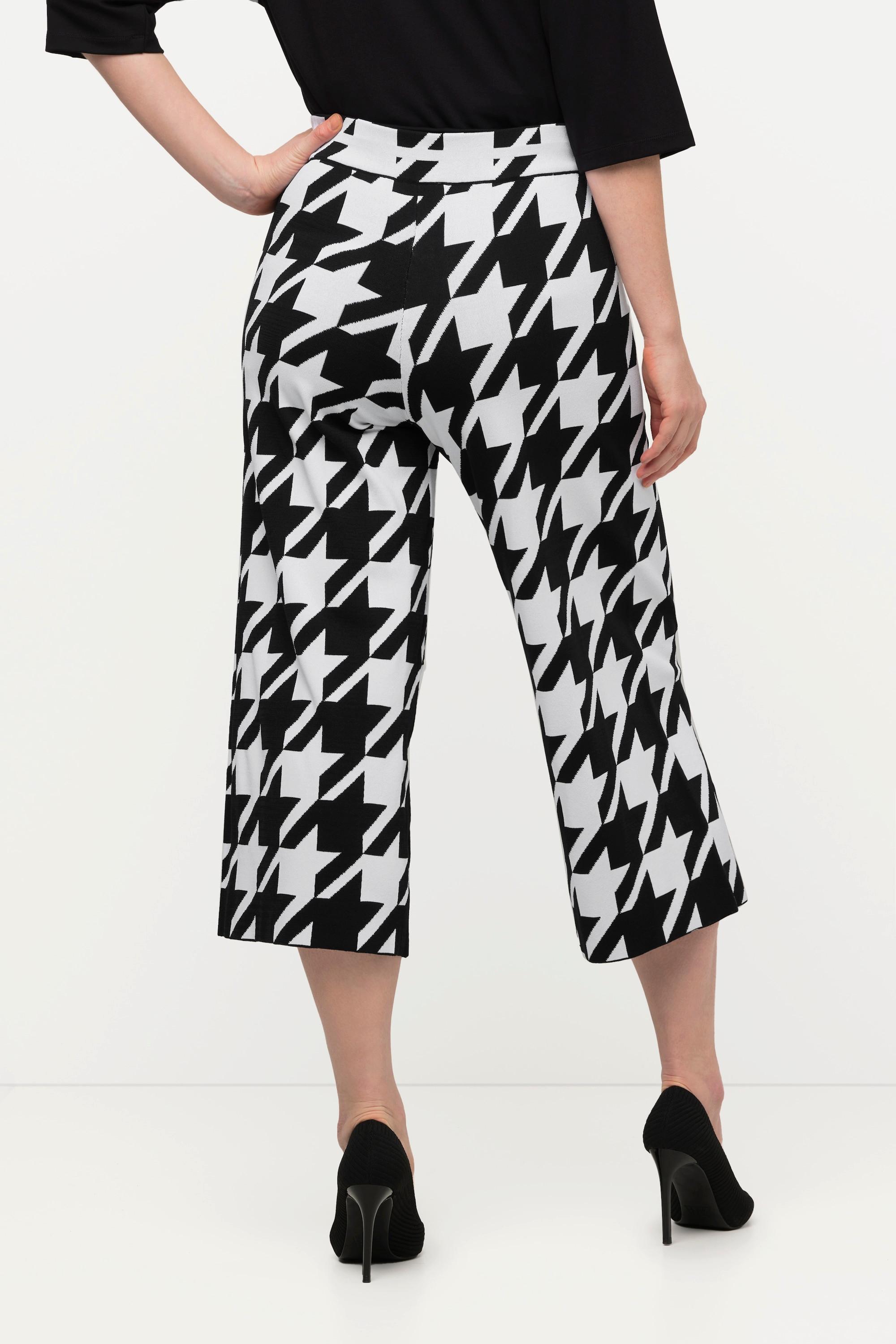 Ulla Popken  Pantalon en maille, motif pied-de-poule, ceinture élastique, cordon 