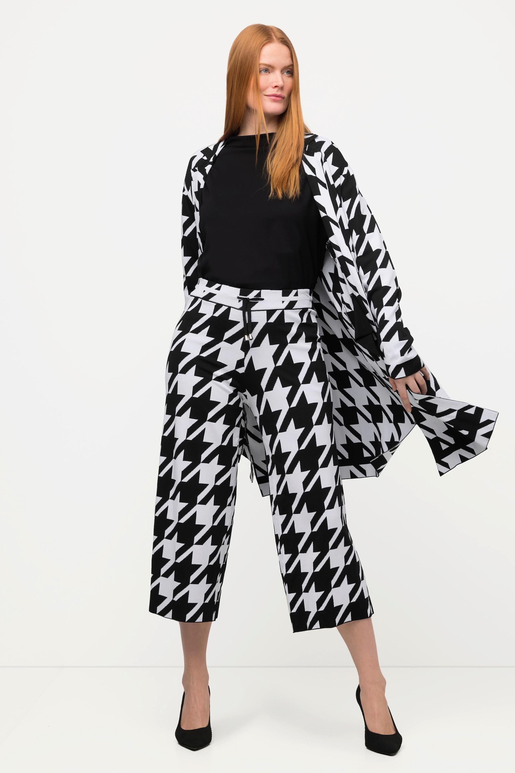 Ulla Popken Pantaloni di maglia pied-de-poule taglio dritto  